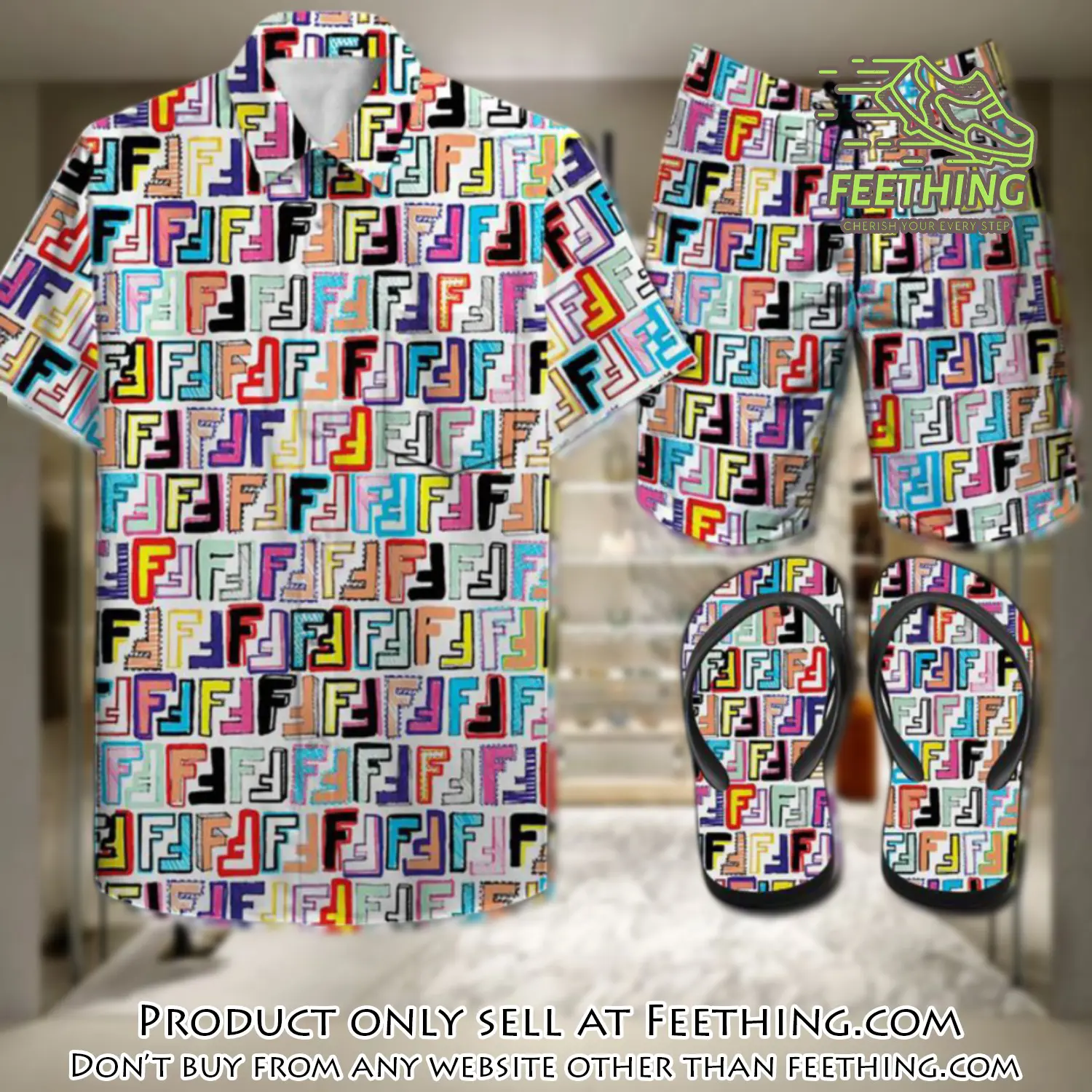 Fendi combo hawaii shirt shorts flip flops luxury brand summer outfit hsf028 ft4942668